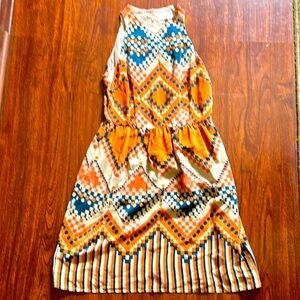 Harlyn Geometric Pattern Sleeveless Dress with back covered buttons- side zips